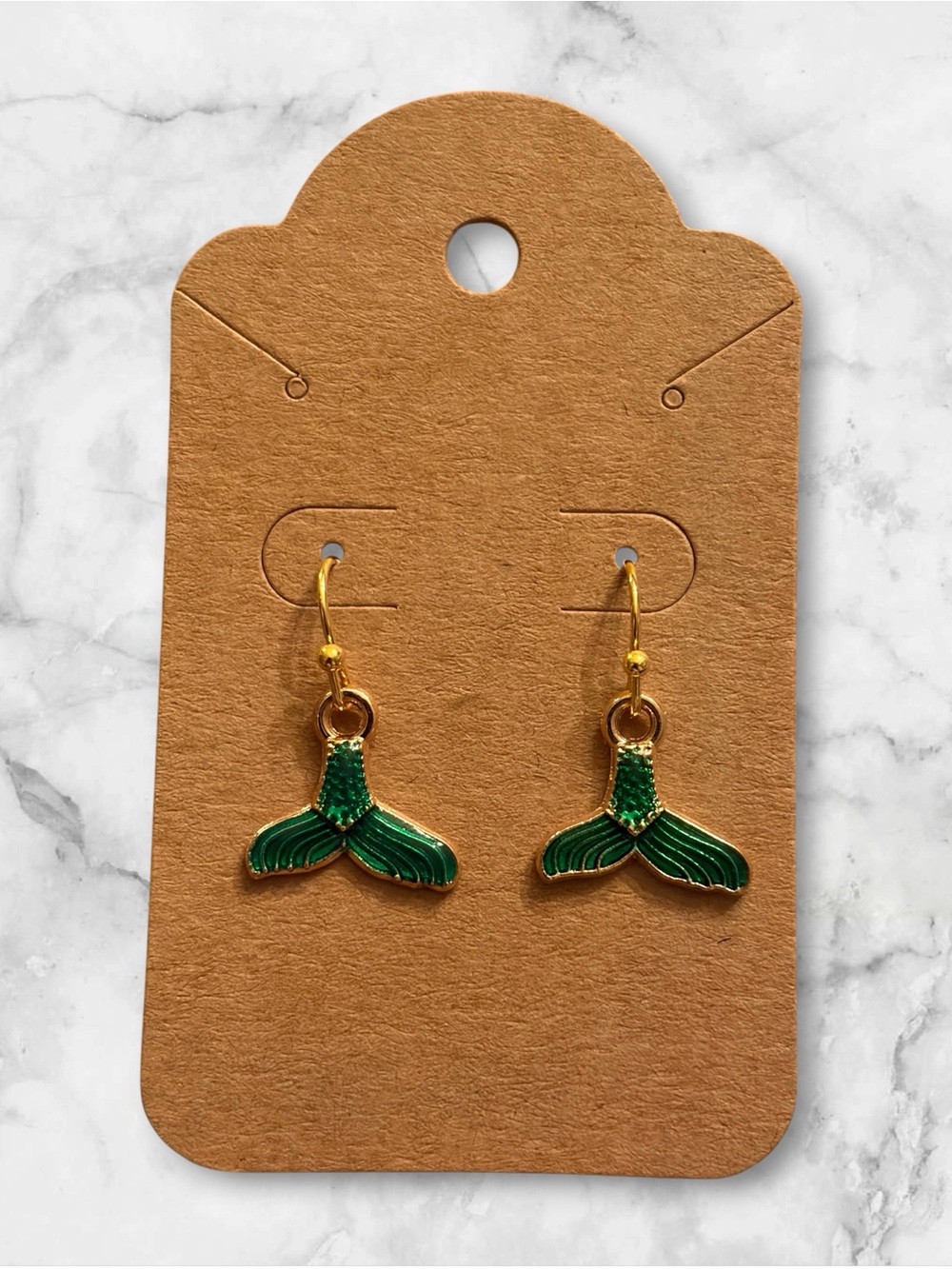 Gold & Green Mermaid Tail Drop Earrings